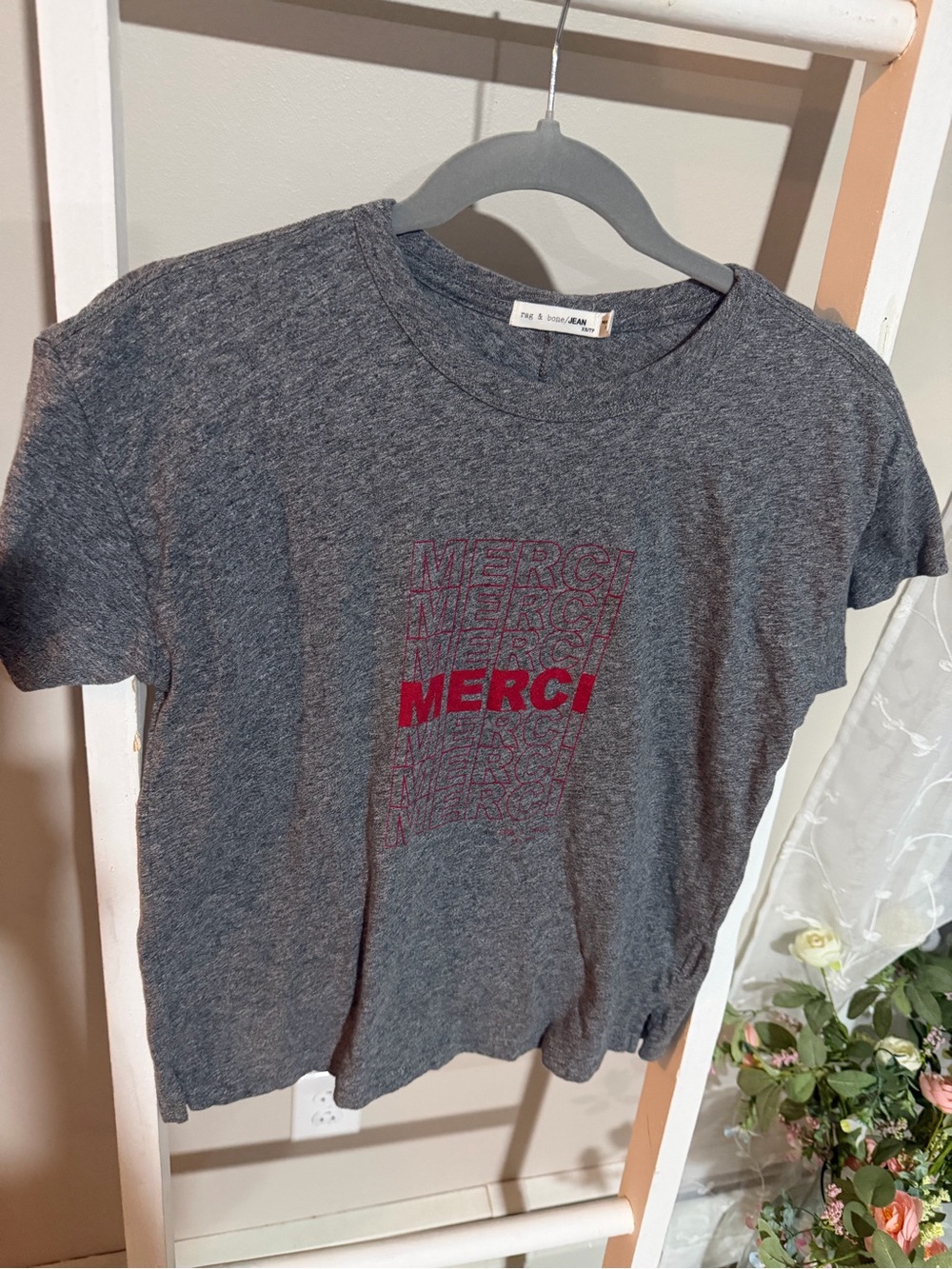 rag & bone Heather Gray Tee with Red MERCI Graphic - Picture 2 of 8